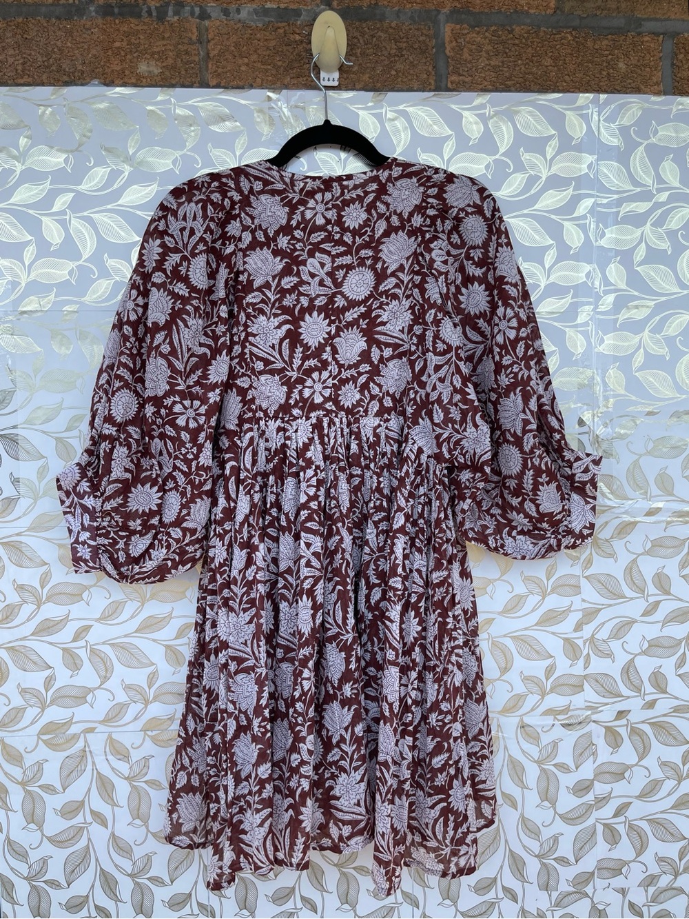 Daughters of India Maroon Floral Cotton Mini Dress XS Boho - Picture 14 of 17